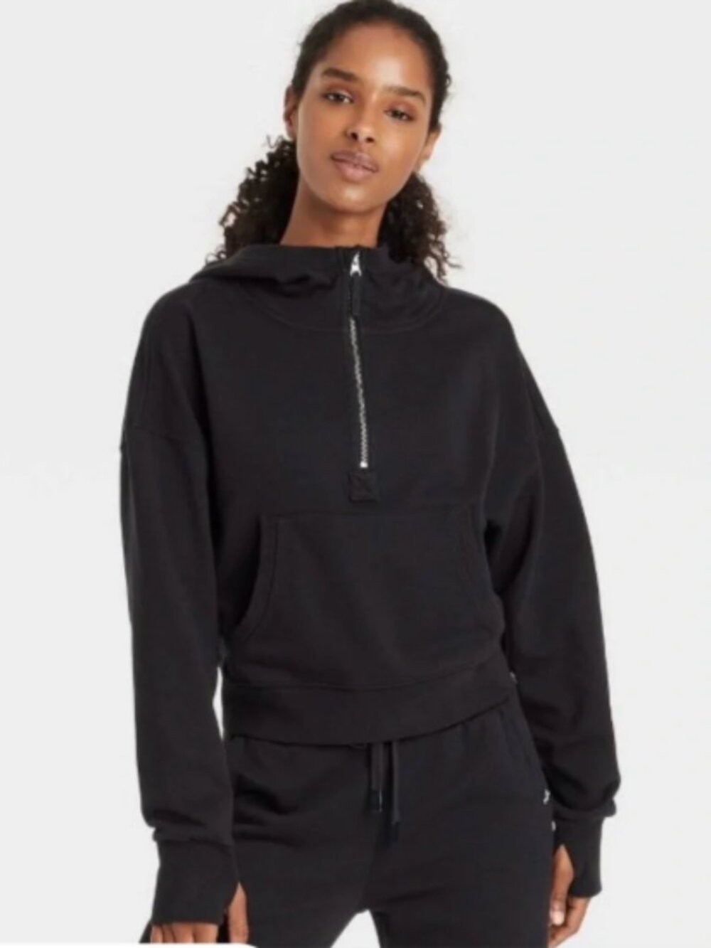 JoyLab L Black Cropped Half Zip
